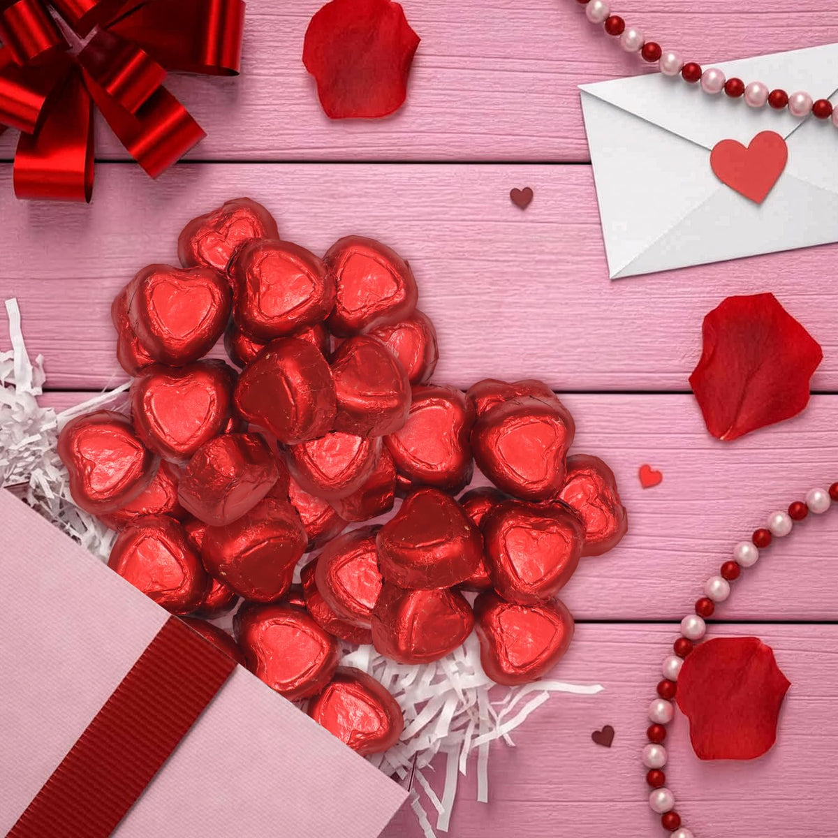 Taboom chocolate hearts inviting in candy bowls at gatherings.