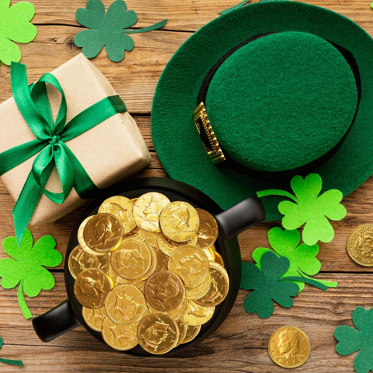 Taboom coins featured at a candy buffet setup for St. Patrick’s Day.