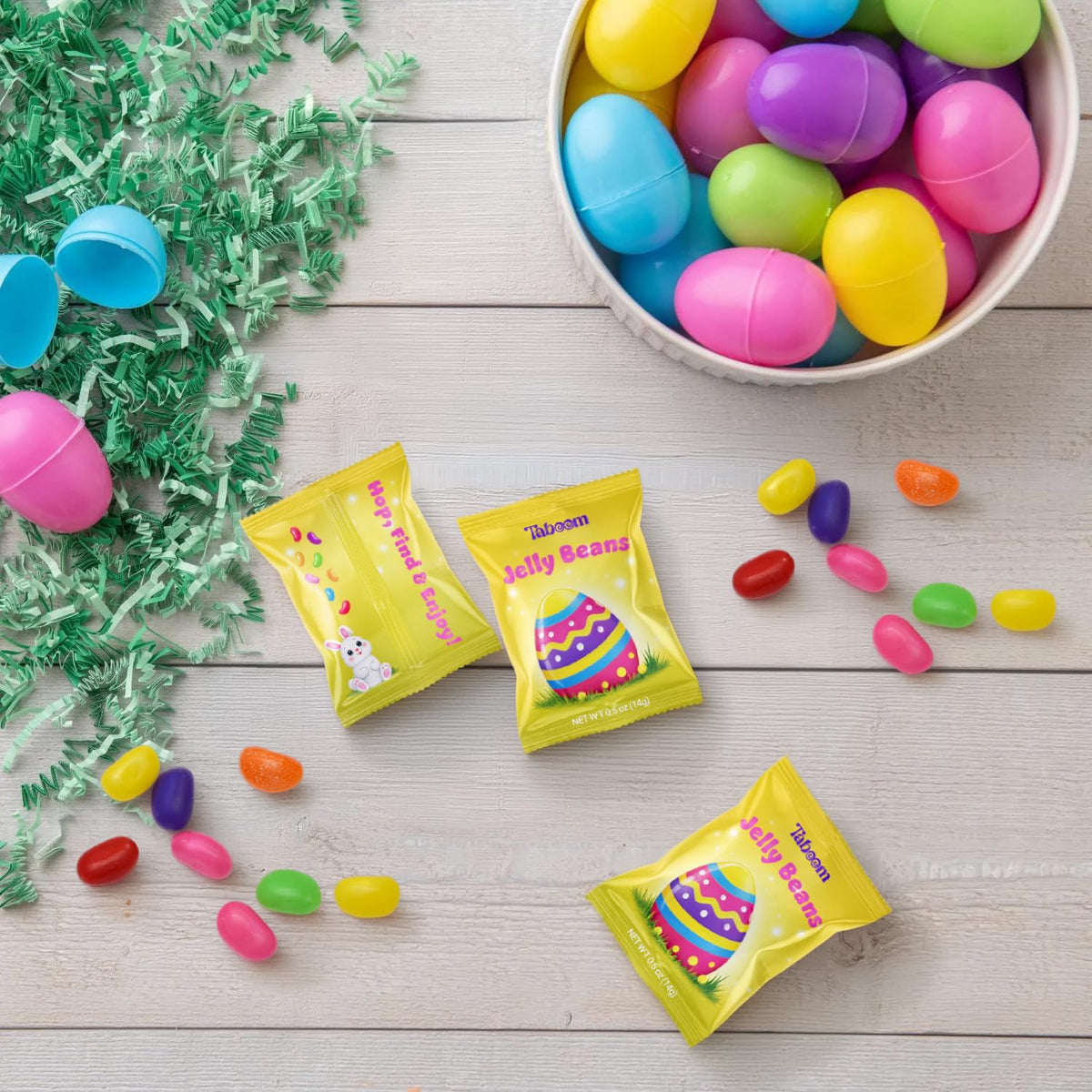 Taboom colorful spring candy packaging showcases bright jelly beans