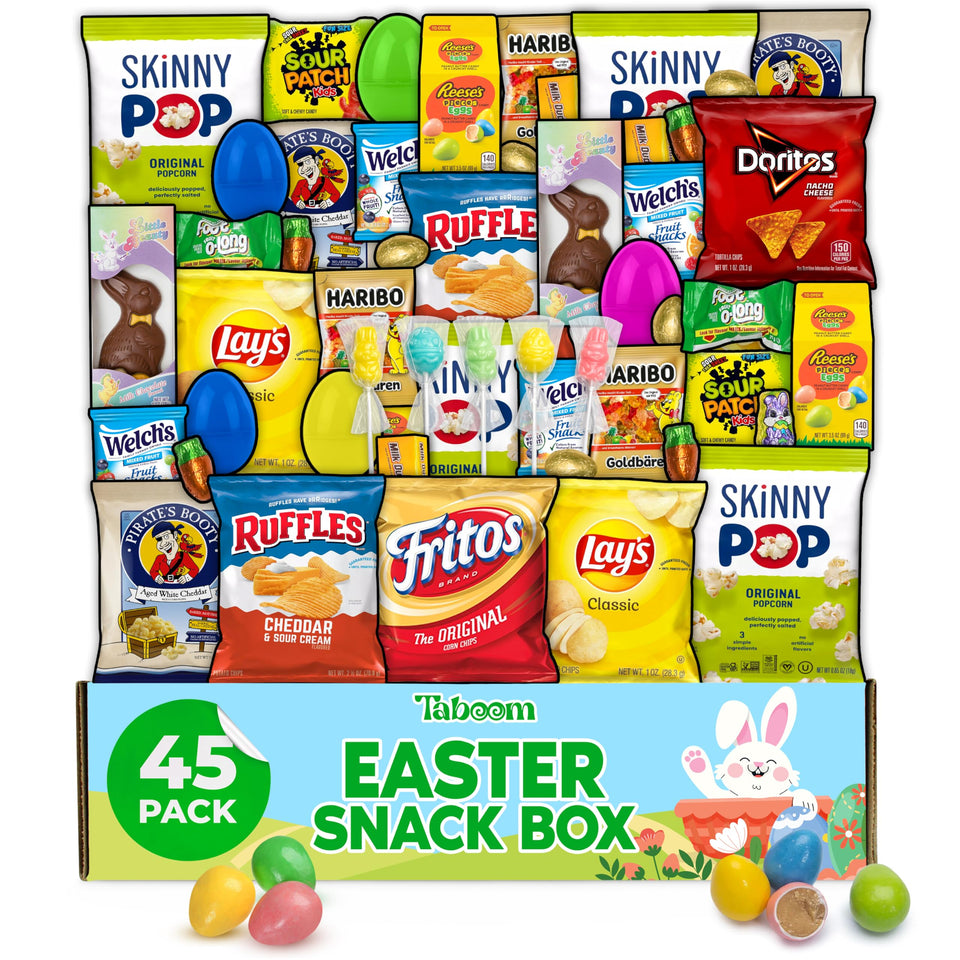 Taboom Easter Snacks Care Package Gift Box front view with gift-ready packaging.