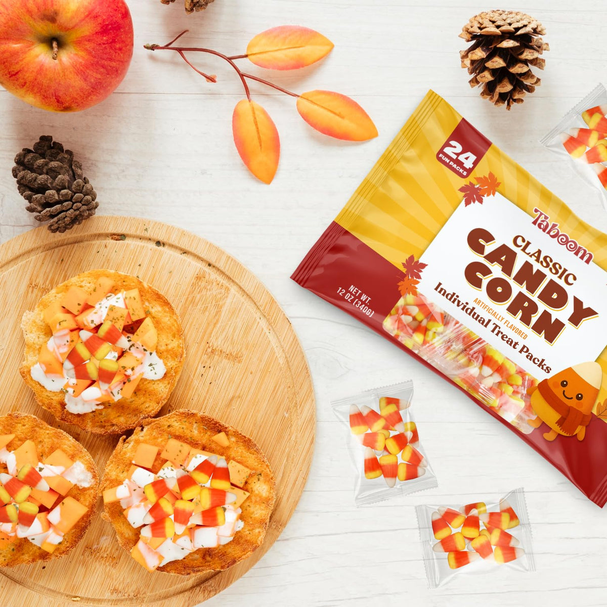 Festive tri-color candy corn adds color to Halloween bowls and displays.