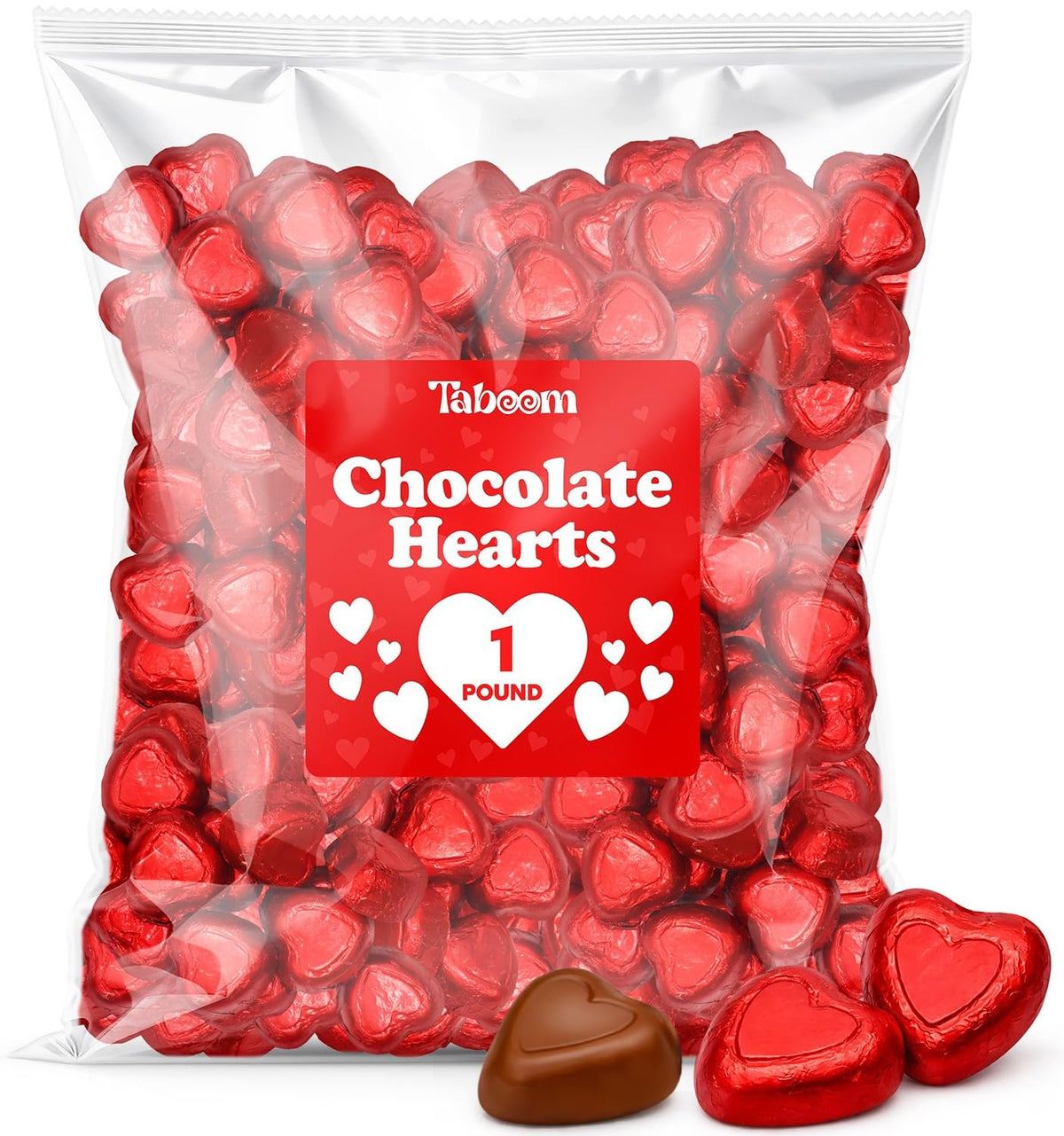 Taboom milk chocolate hearts offer creamy texture for sharing at celebrations.
