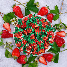 Party favor bowl featuring Taboom strawberry candies