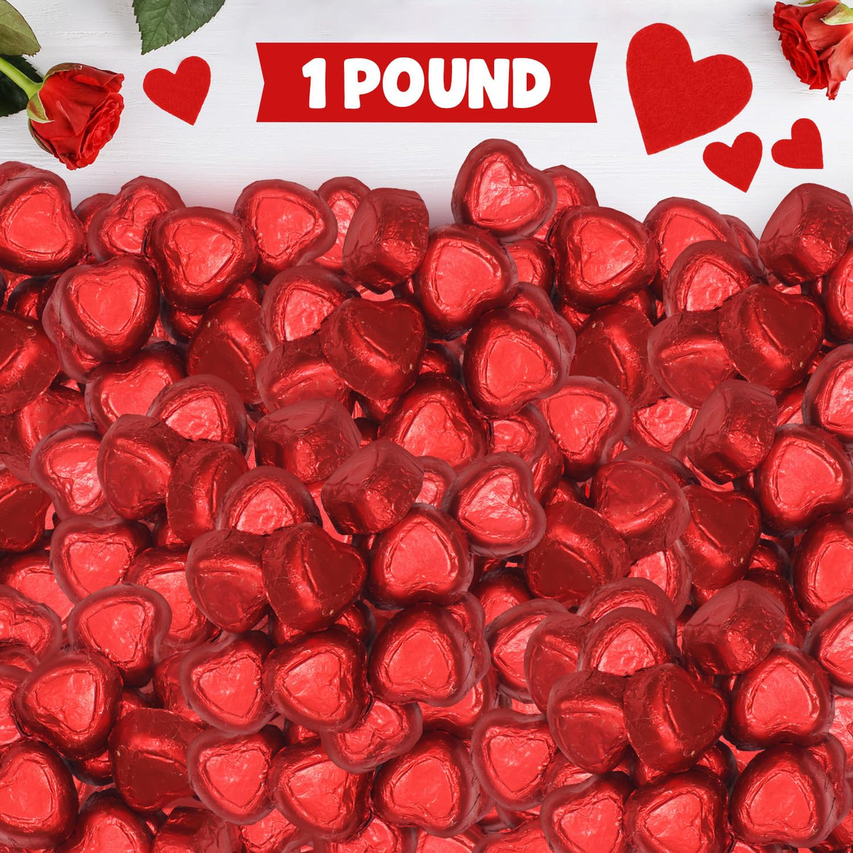 Taboom hearts wrapped in red foil for festive Valentine vibes.