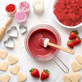 Taboom red wafers decorate cookies with a shiny finish.