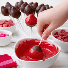 Taboom red wafers mold and drizzle for cake pops and cupcakes.