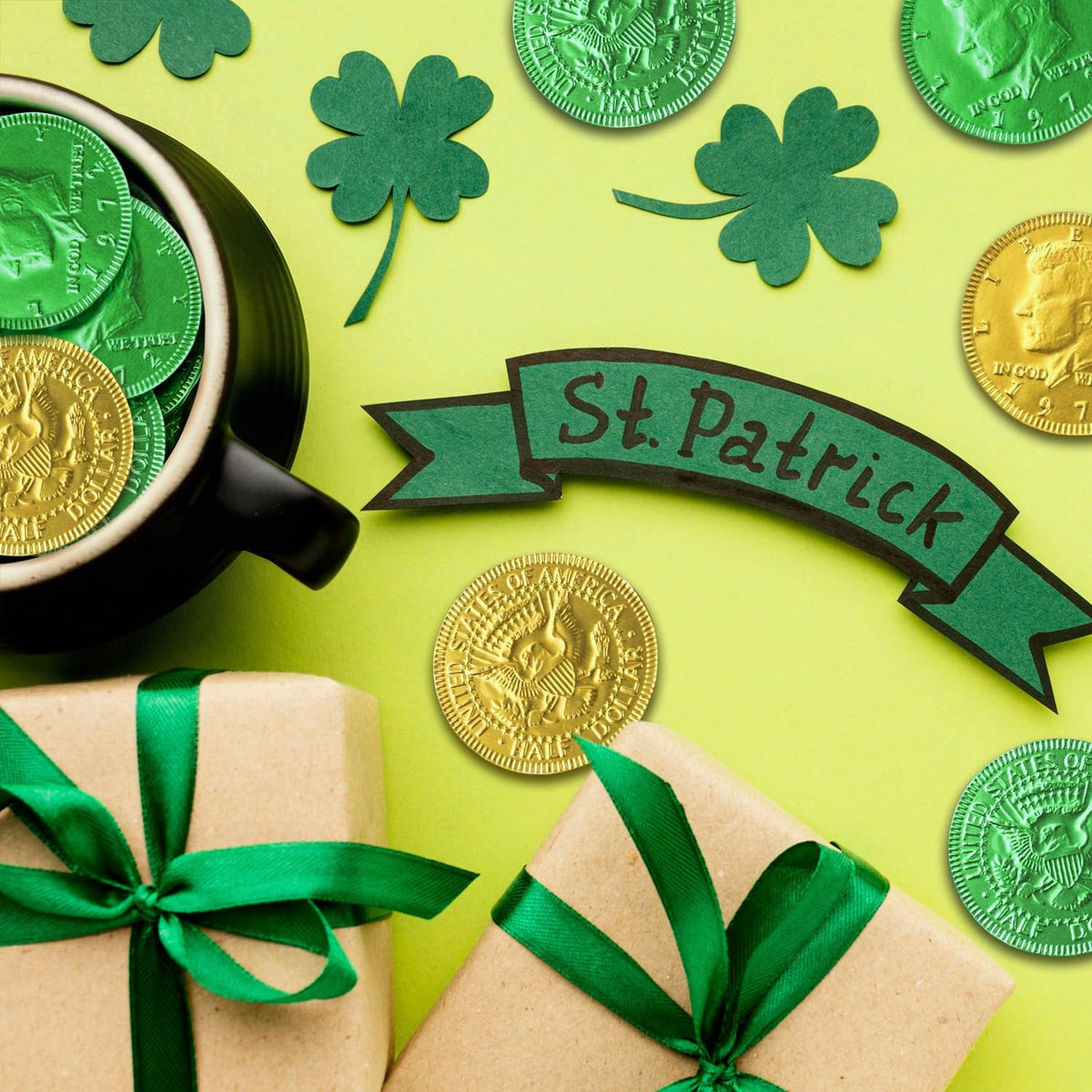 Taboom Belgian coins as St. Patrick's Day party centerpiece