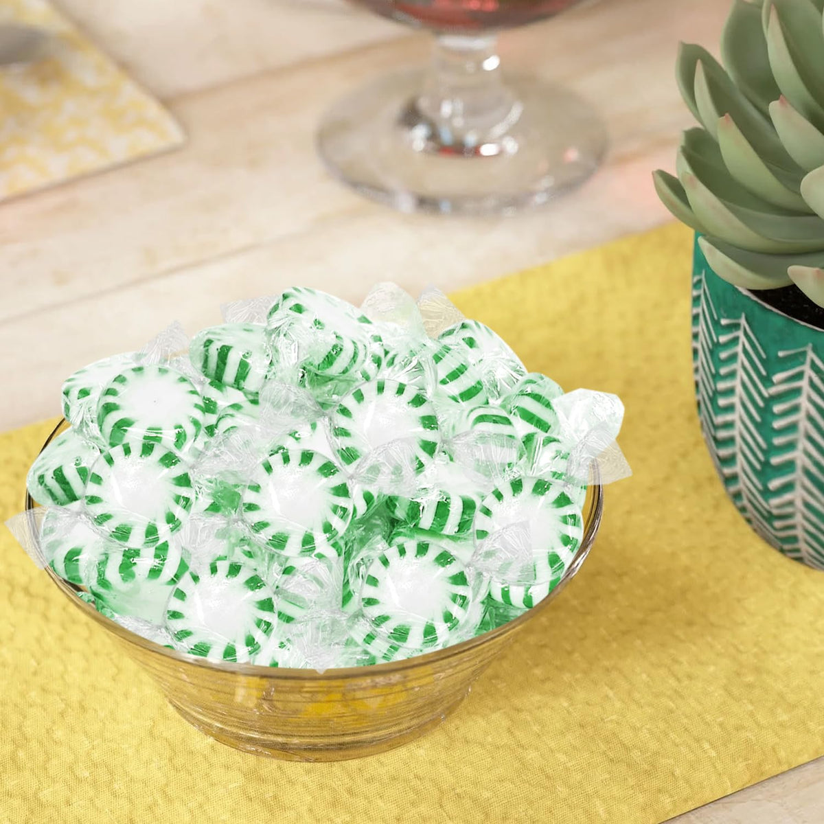 Taboom starlight green and white discs add color to treat displays.
