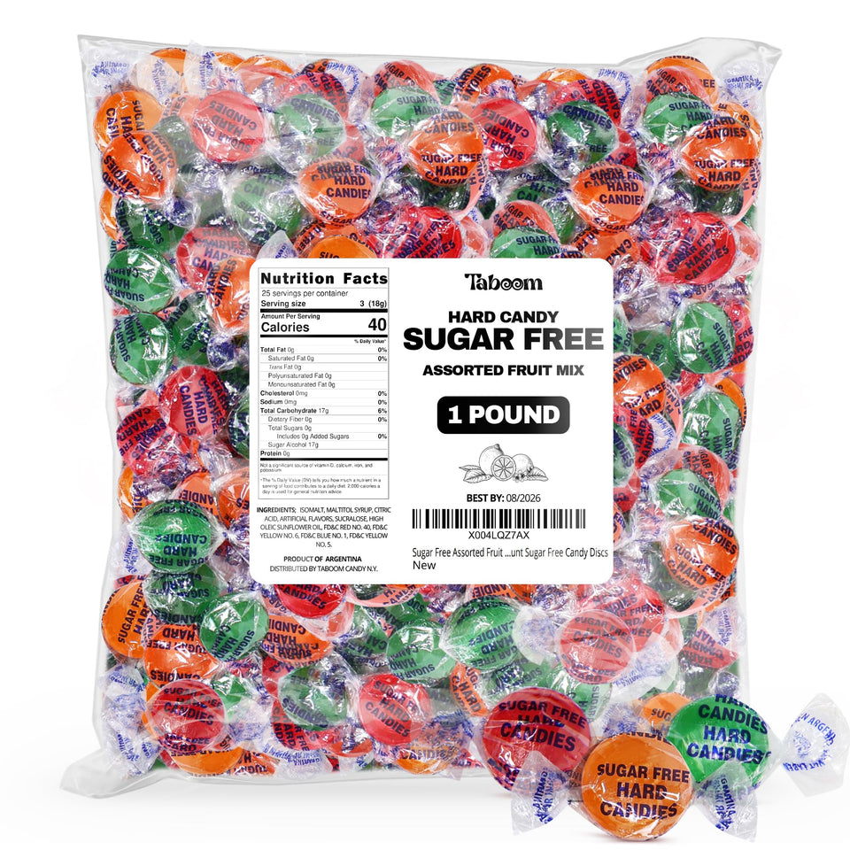 Taboom sugar-free hard candy assortment in a 1lb bag for shareable snacking.