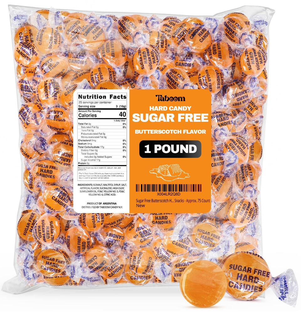 Taboom sugar-free butterscotch bulk 1 lb shown, ideal for party bowls and gatherings