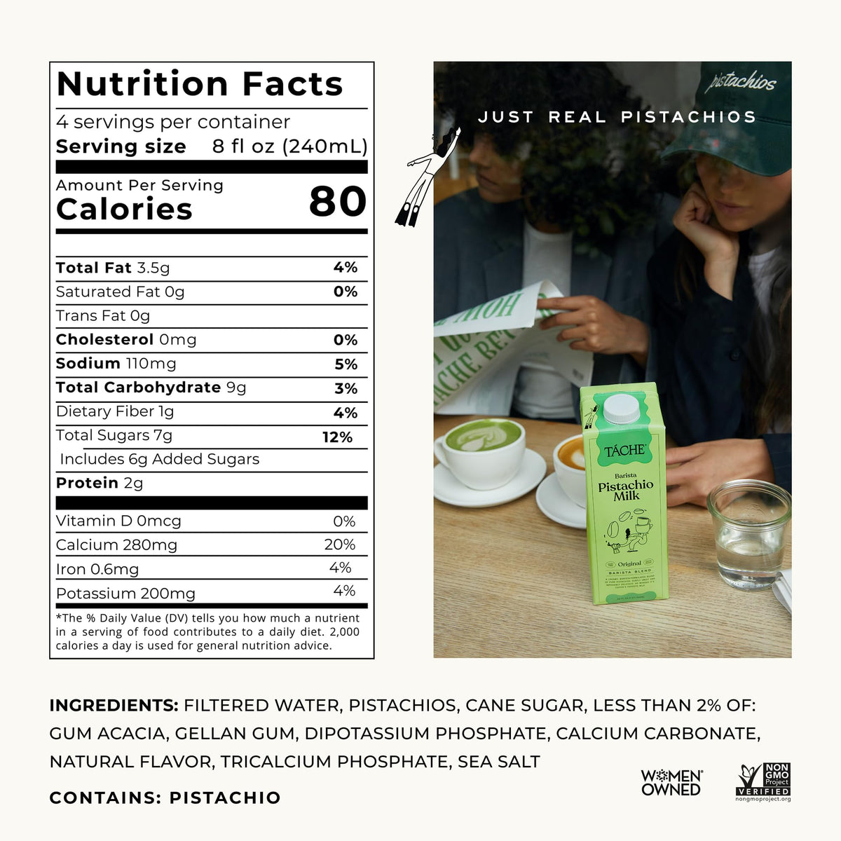 Táche Pistachio Milk added to a smoothie for pistachio richness.