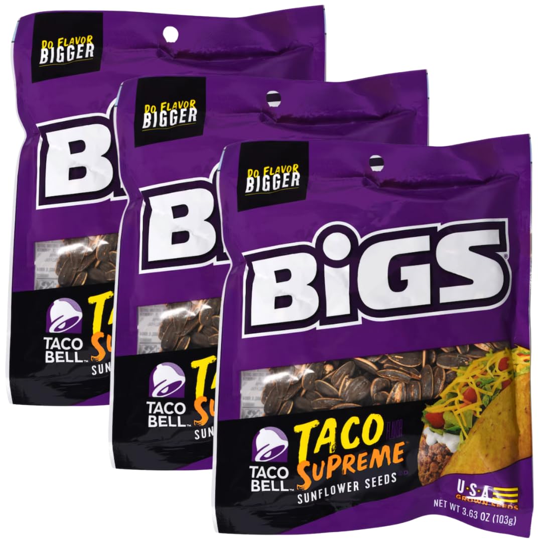 Taco Supreme flavored sunflower seeds bag front, a savory on-the-go snack.