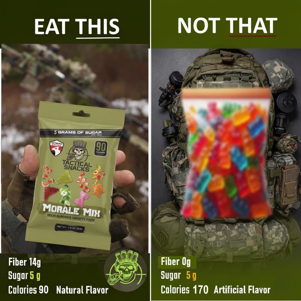 Tactical Snacks Sour Gummies Breach Peach—tangy bite ideal for on-the-go snacking.