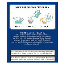 Tadin Detox Dandelion Tea ingredients spread featuring dandelion lemongrass hibiscus