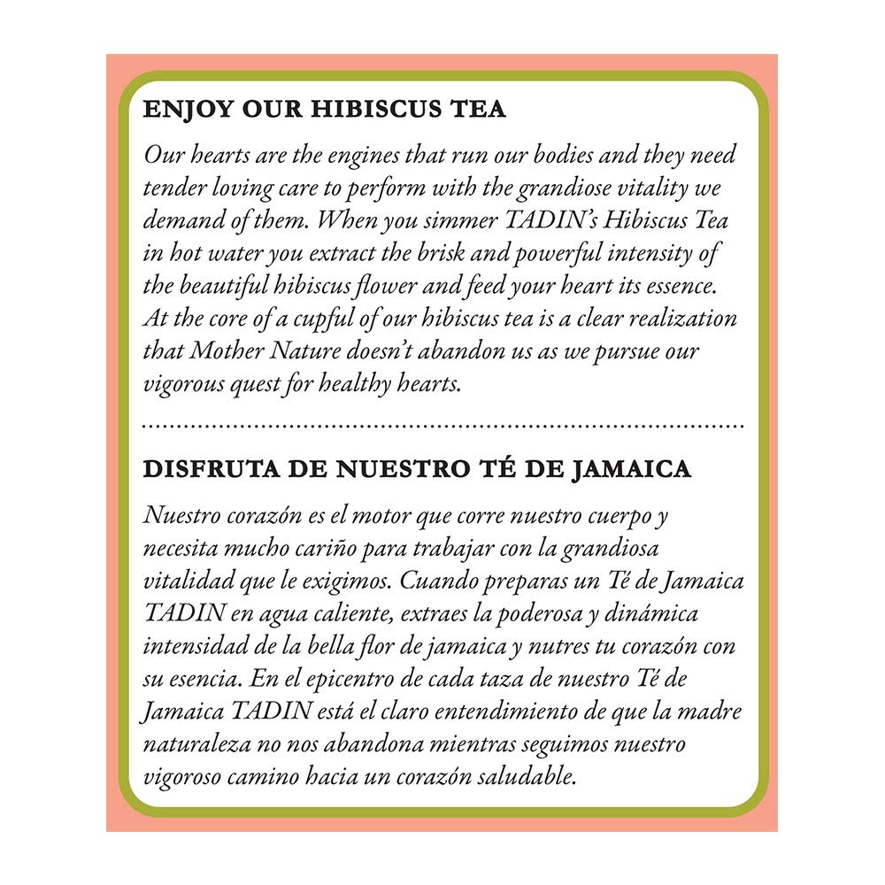 Tadin Hibiscus Tea hot or iced, versatile and visually appealing.