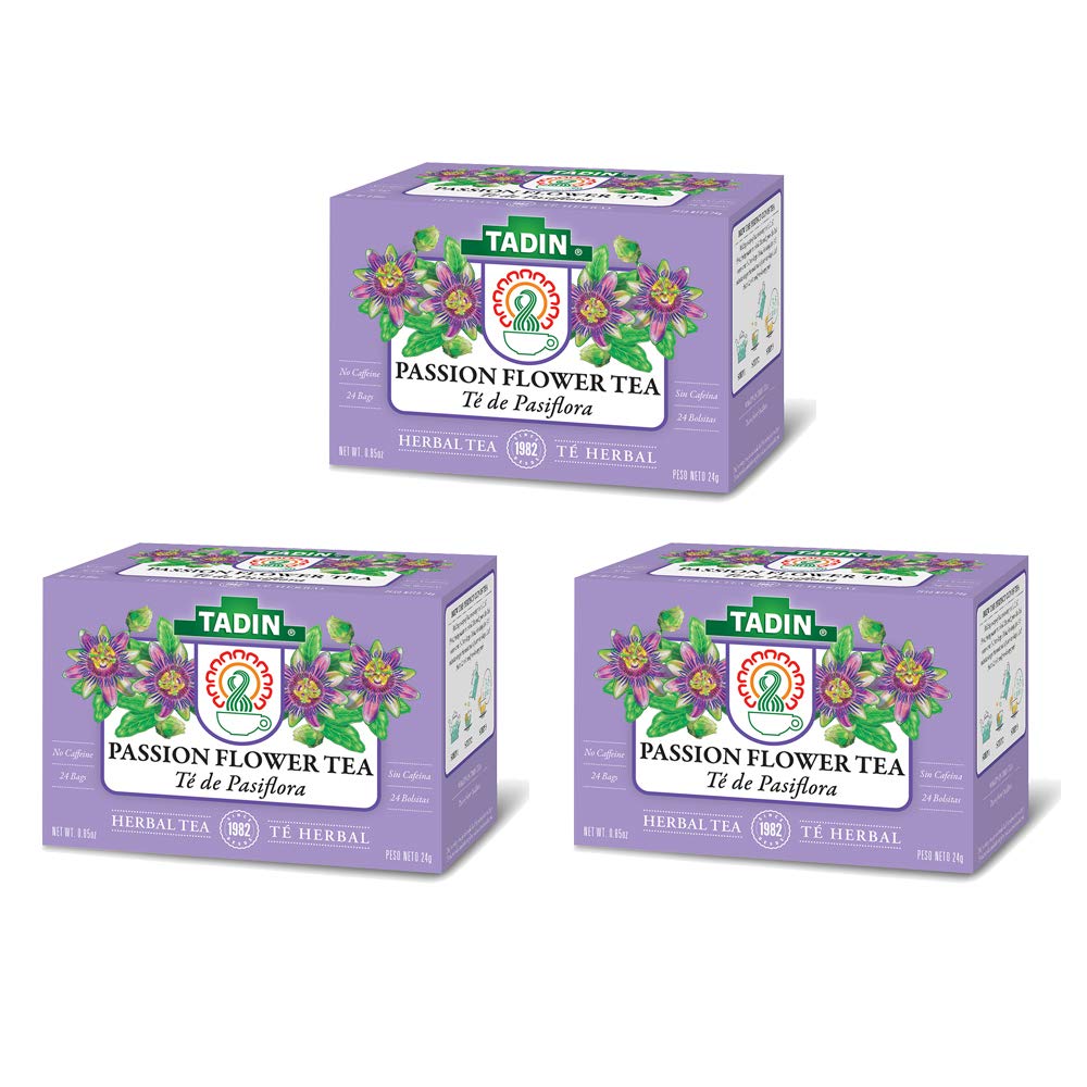 Tadin Passion Flower Tea 3-pack packaging, ideal for relaxing moments.