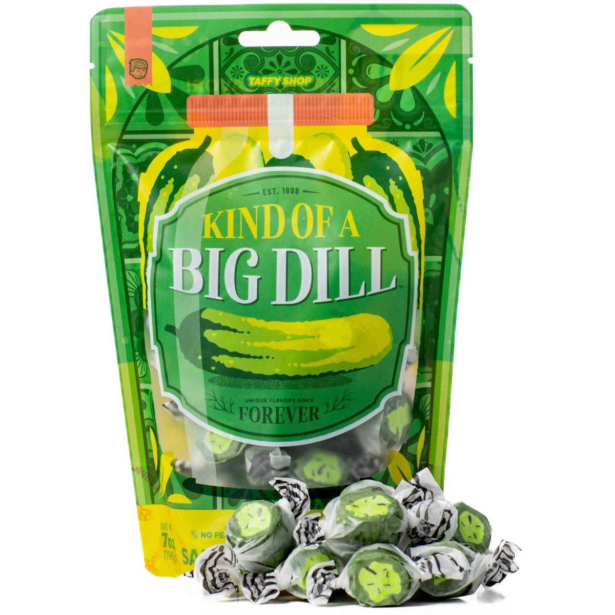Taffy Shop Kind Of a Big Dill dill pickle flavor in a chewy bite for pickle lovers