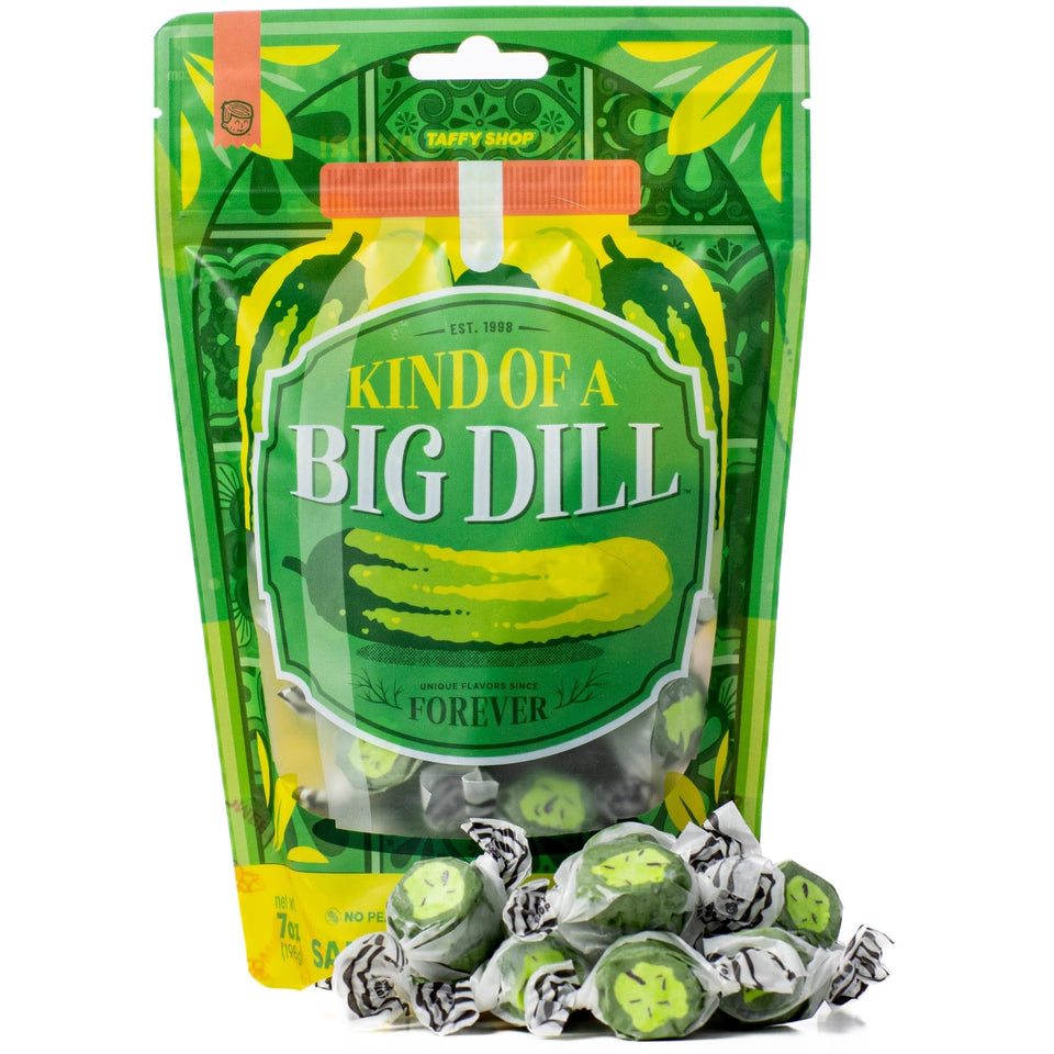 Taffy Shop Kind Of a Big Dill dill pickle flavor in a chewy bite for pickle lovers