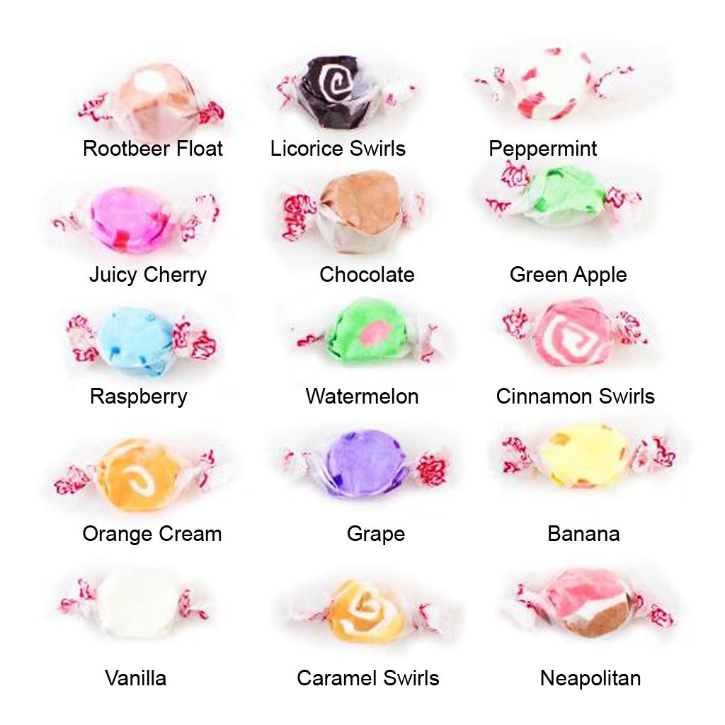 Taffy Town flavors closeup shows colorful varieties ideal for sharing