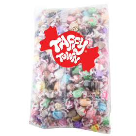 Taffy Town assorted salt water taffy product shot highlighting chewy, flavorful 5 lb bag