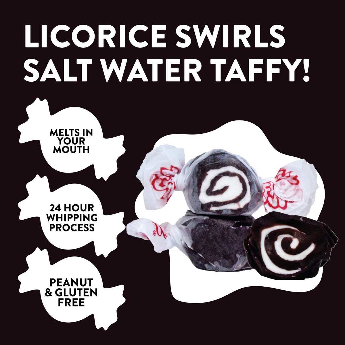 Taffy Town Licorice Swirl close-up shows fluffy, creamy texture.