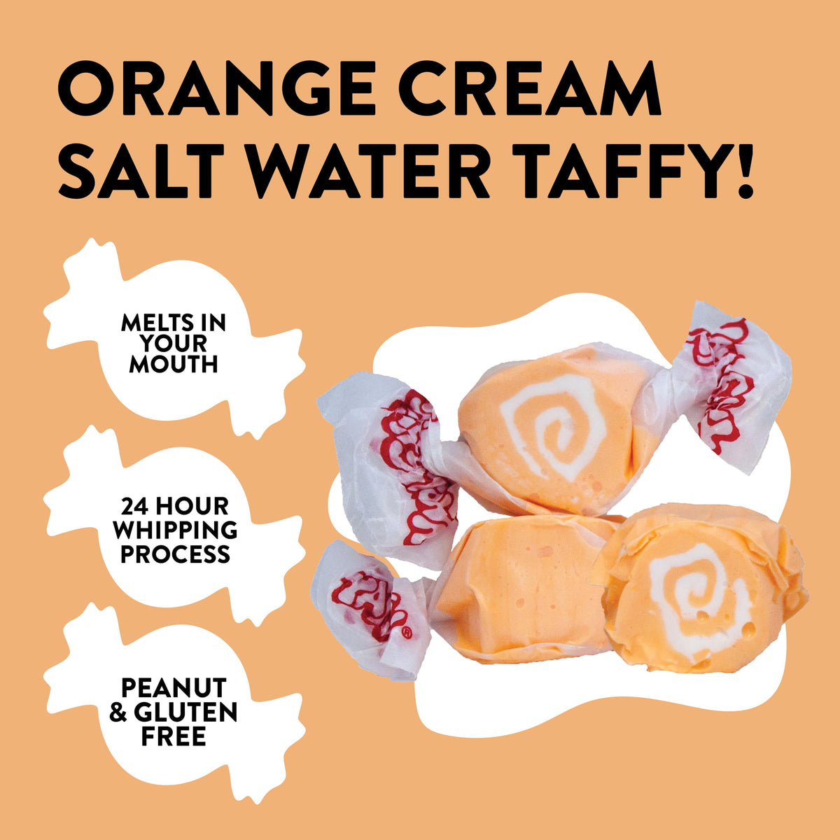 Taffy Town orange cream taffy melt demonstrates creamy texture for quick melts.