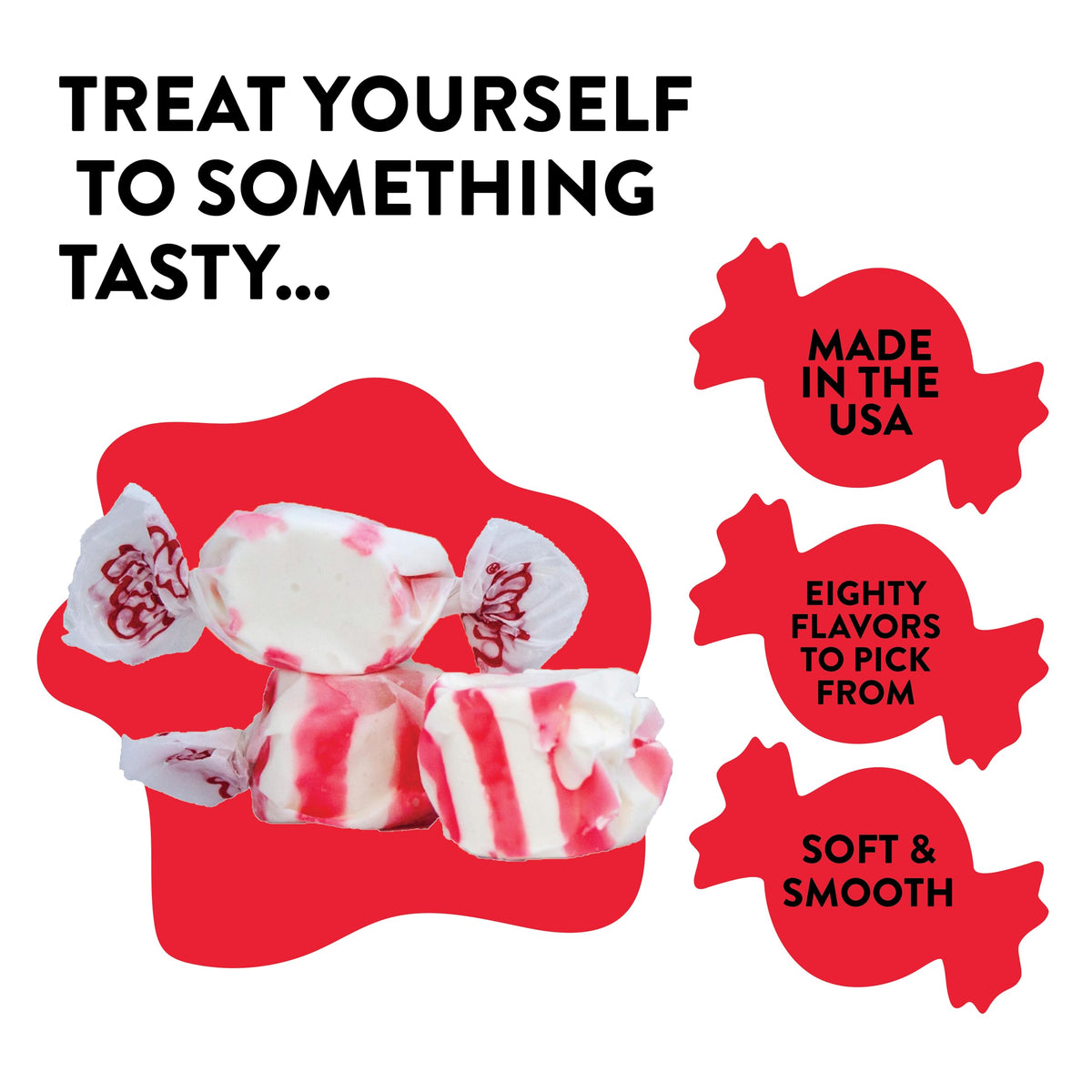 Soft, creamy texture of Taffy Town peppermint taffy melts in the mouth.
