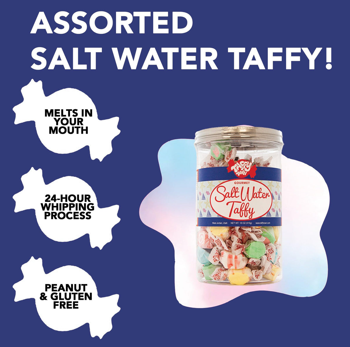 Close-up of fluffy, creamy texture of Taffy Town saltwater taffy