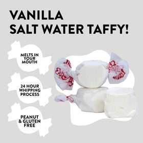 Taffy Town vanilla saltwater taffy unwrapped showing creamy texture.