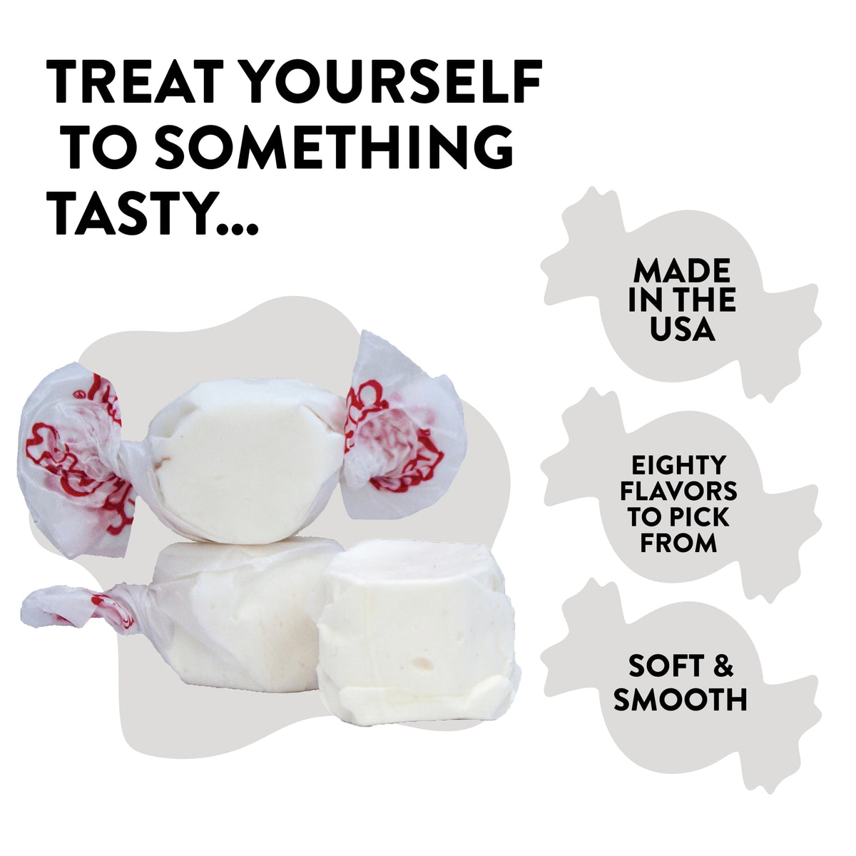Close-up of vanilla saltwater taffy with fluffy melt-in-your-mouth texture.