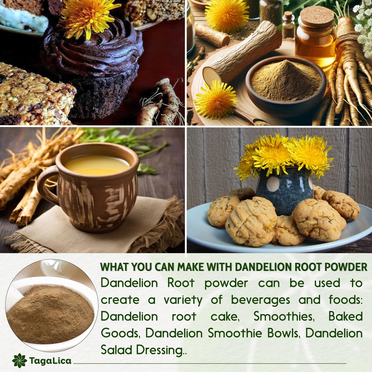 Tagalica fine powder milled from premium dandelion roots.