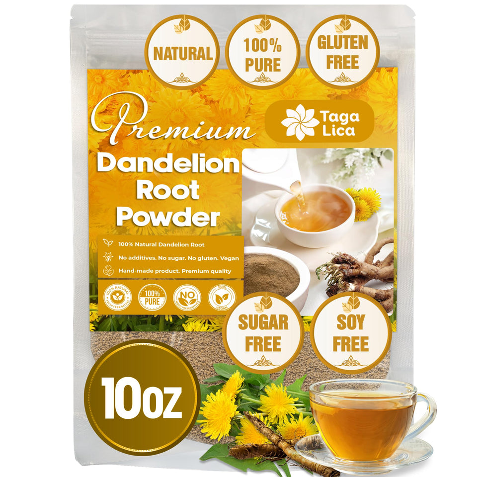Tagalica Dandelion Root Powder packaging shows a premium, additive-free product for daily tea and cooking.