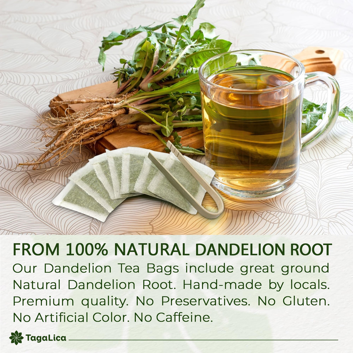 Close-up of dandelion roots used in TagalicaTa tea.