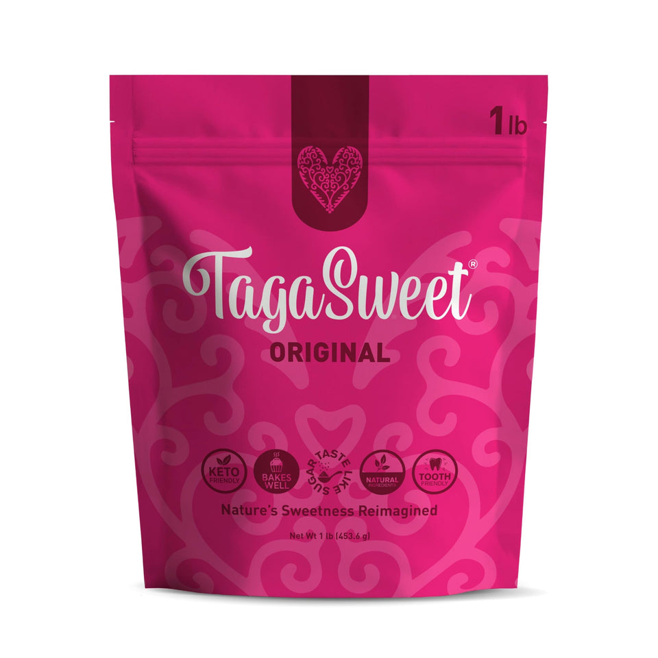 TagaSweet Original bag front with resealable lid for fresh, low-calorie sweetness.