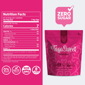 TagaSweet Original bag seal highlighting freshness for everyday sugar replacement.