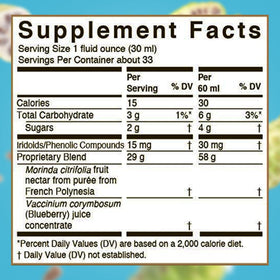 Tahitian Noni bottle on kitchen counter conveying natural, non-GMO fruit drink.
