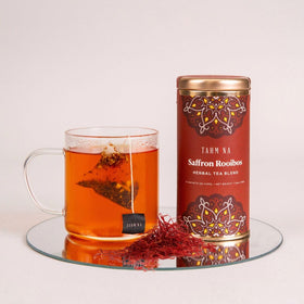 Sustainable Tahmina packaging in recycled steel tin and biodegradable sachets