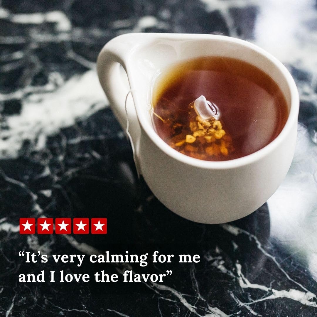 Brewed Tahmina saffron rooibos tea in a warm cup highlighting aroma