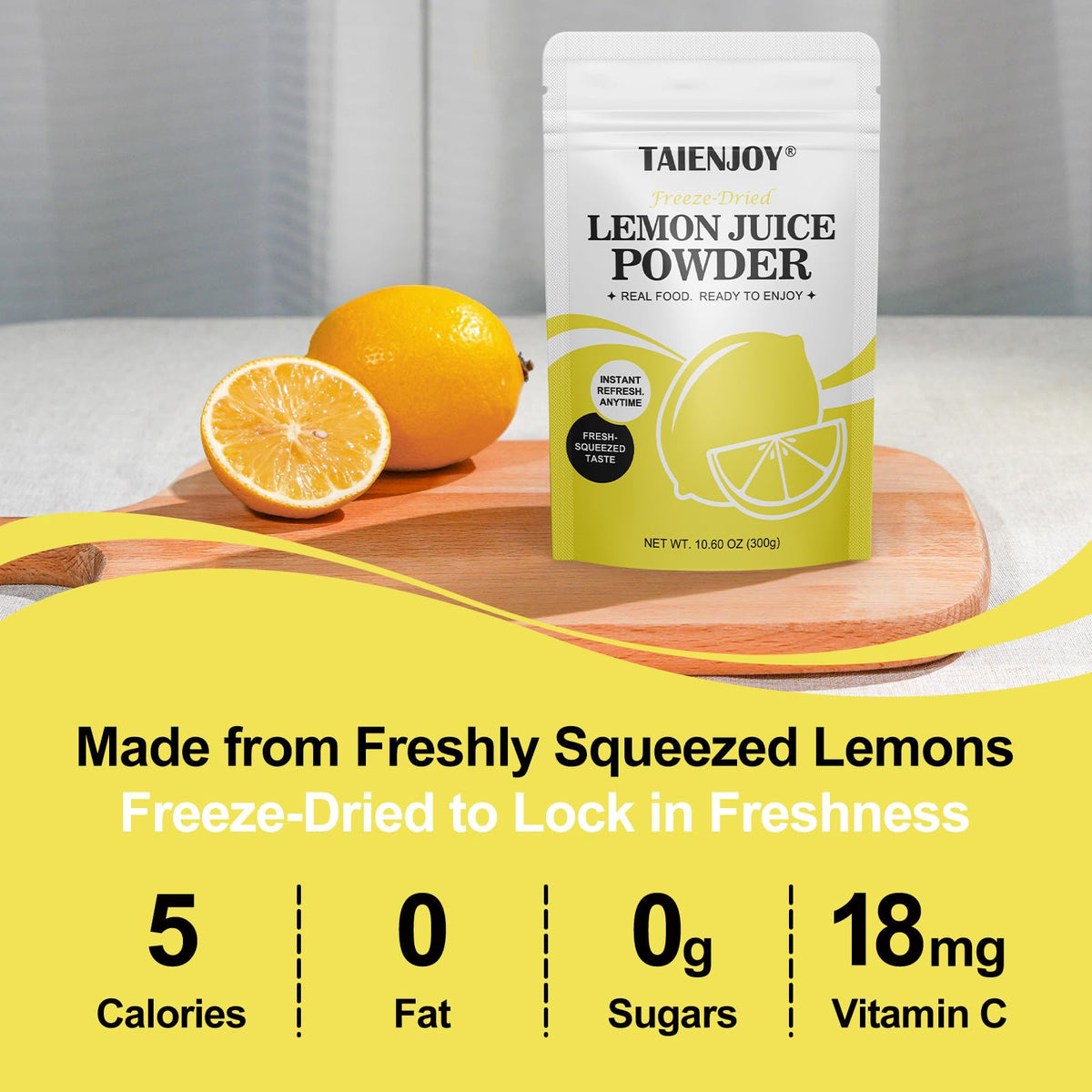 Taienjoy lemon powder in baking jar adds bright lemon notes to desserts