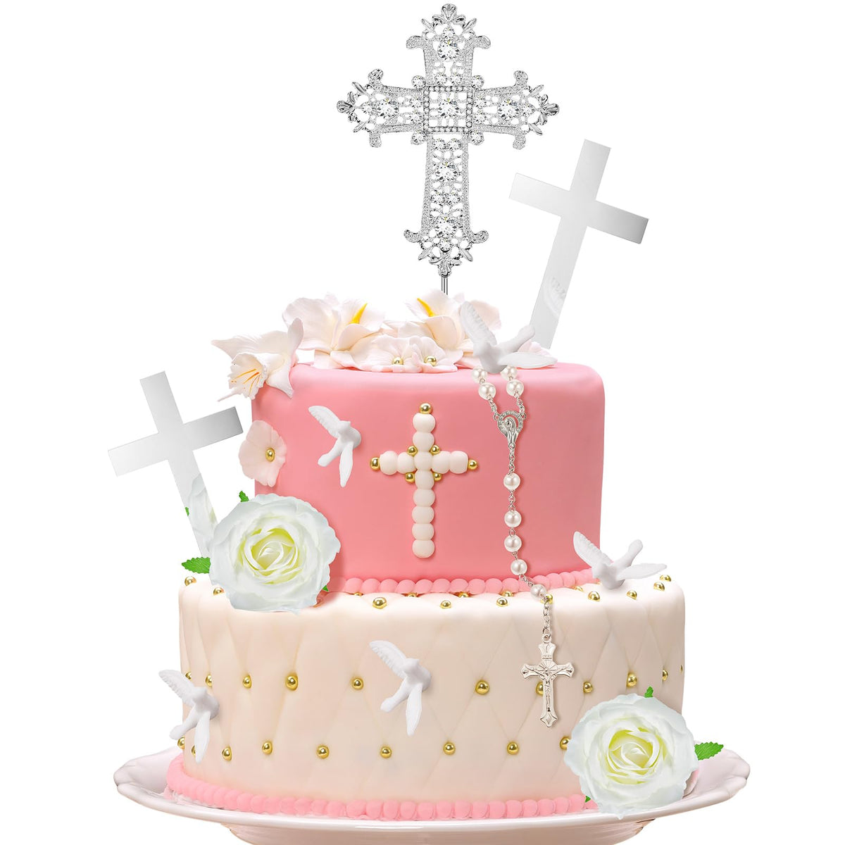 Taiyin 11-piece cross cake topper set for Baptism and First Communion ceremonies