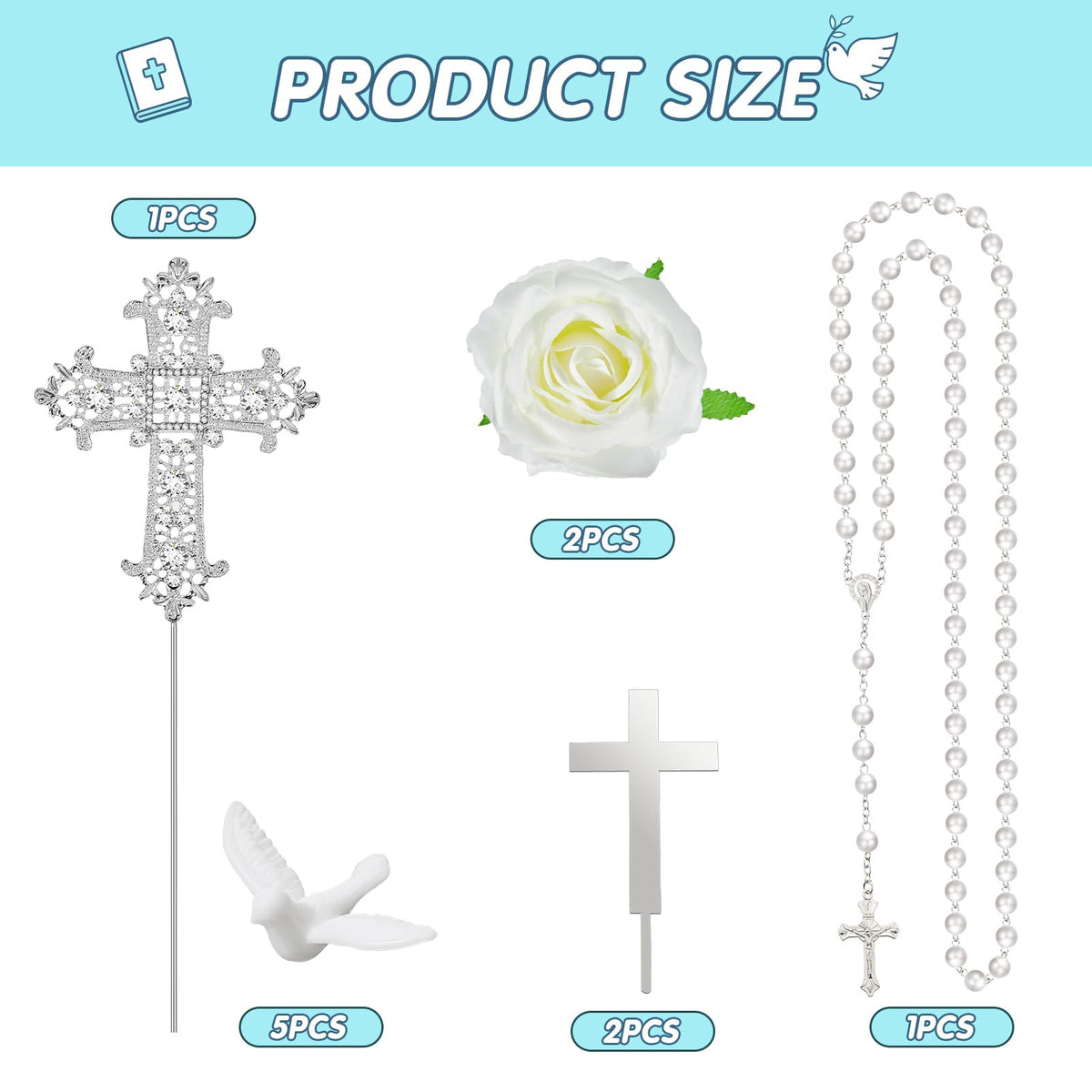 Taiyin baptism decor with cross cupcake toppers featuring rhinestone accents