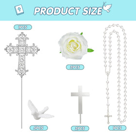 Taiyin baptism decor with cross cupcake toppers featuring rhinestone accents