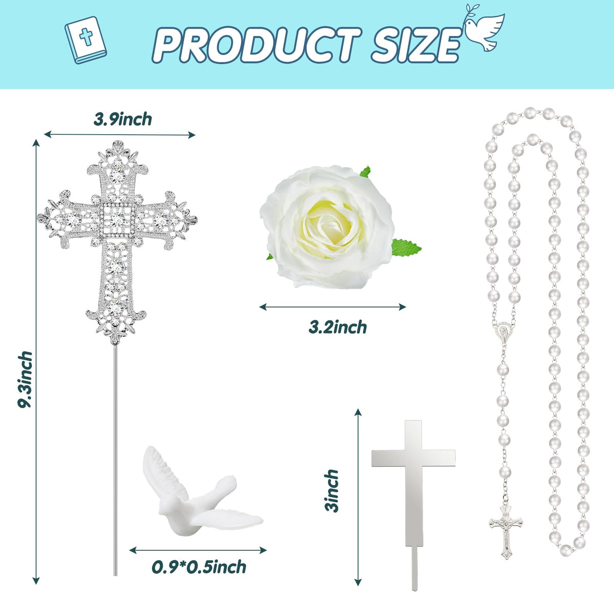 Taiyin white dove and rosary topper for elegant sacred desserts
