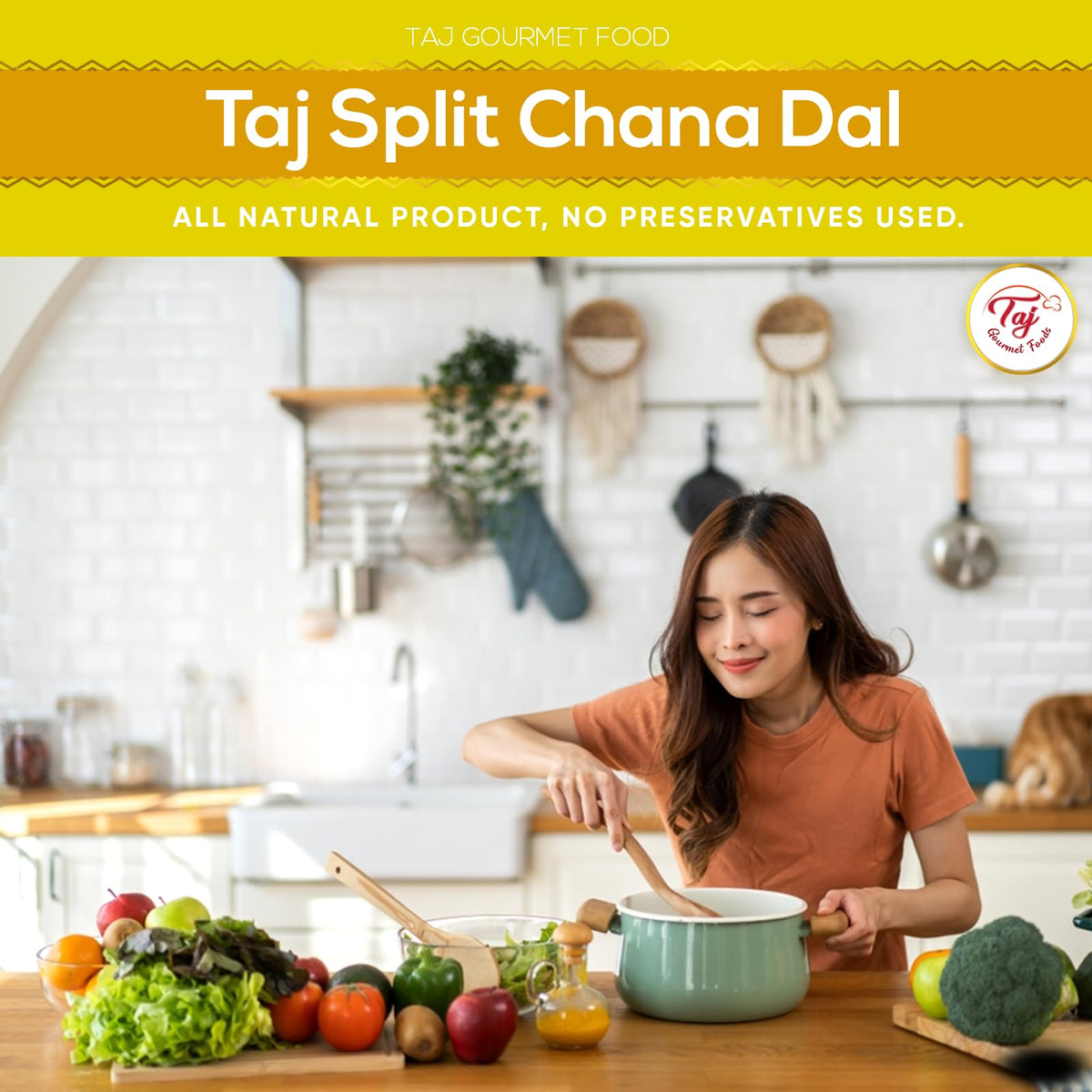 TAJ Gourmet Foods chana dal pantry bulk bag on shelf