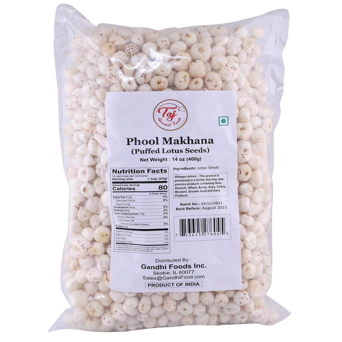 TAJ Fox Nut bulk pack close-up highlights lightweight crunch ideal for snacking