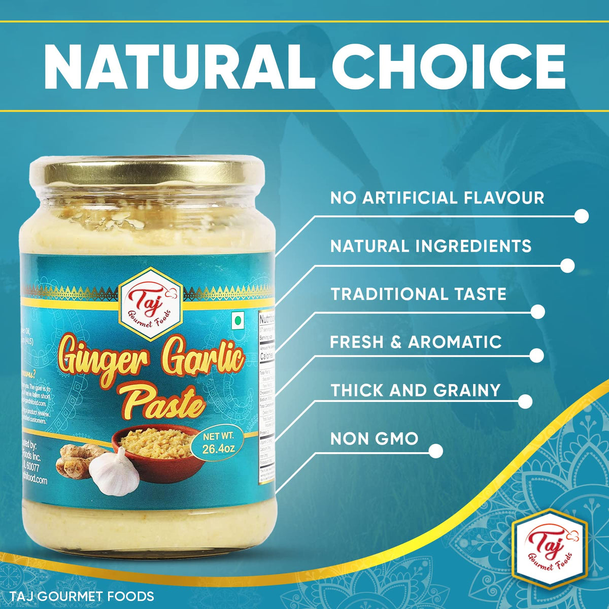TAJ Gourmet Ginger Garlic Paste in a jar sparks curry flavor in minutes.