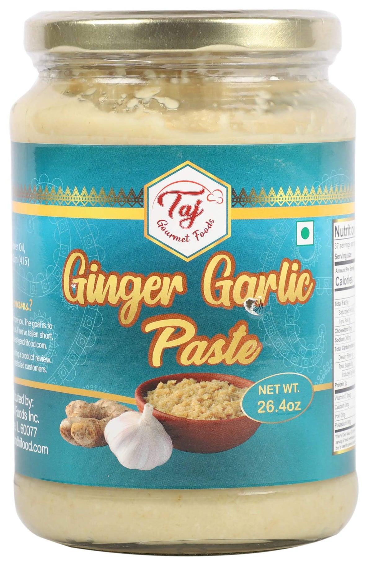 TAJ Gourmet Ginger Garlic Paste in a jar to boost curries with fresh aroma.