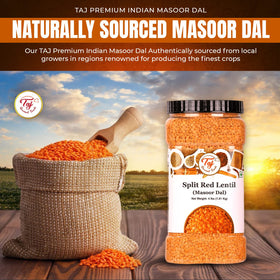TAJ Gourmet Masoor Dal ready-to-serve bowl showcasing convenience and texture.