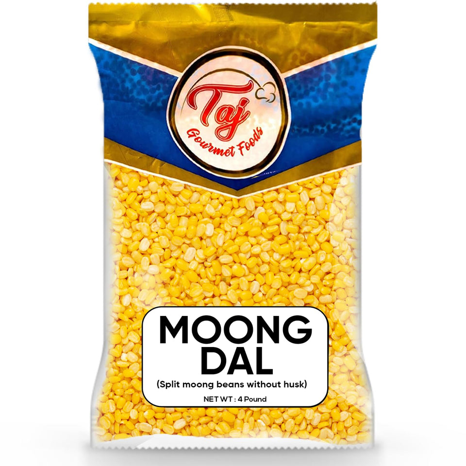 TAJ Gourmet Moong Dal bag close-up, ideal for quick dal recipes.