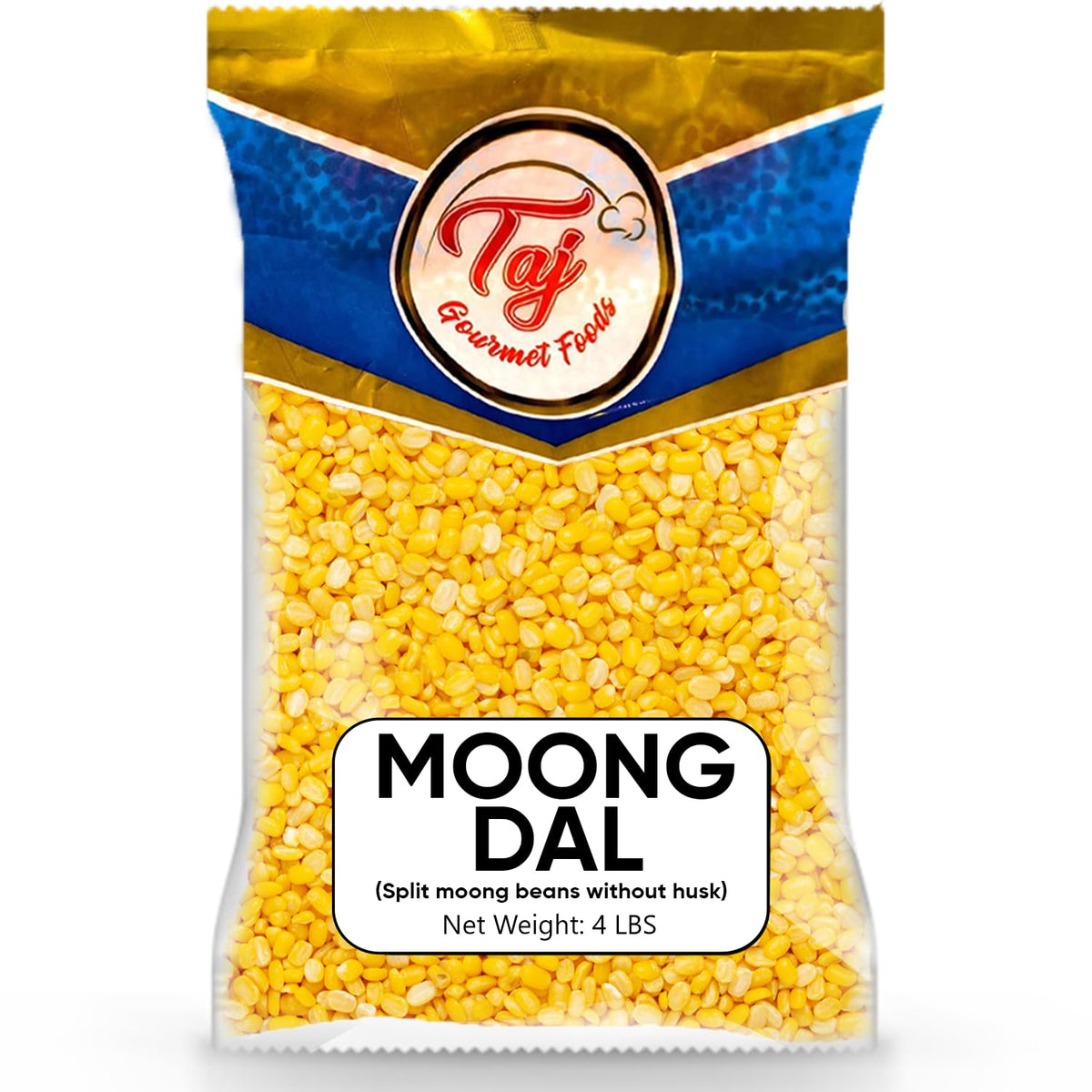 Close-up of TAJ Moong Dal grains, premium quality and natural color.